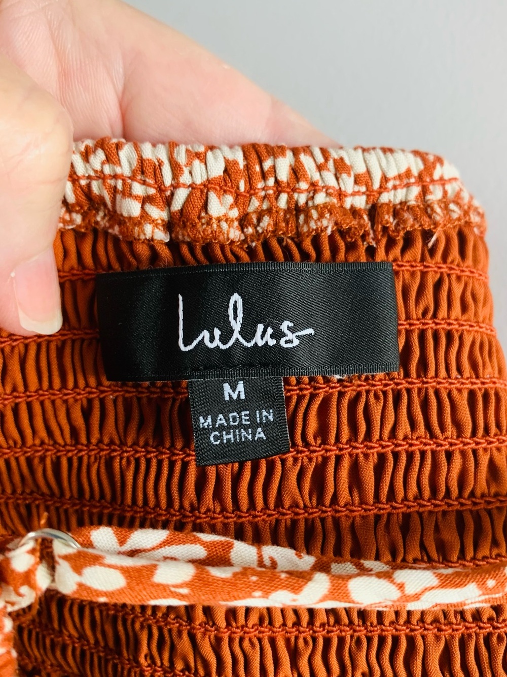 Lulu's Crop Top Rust White Ditsy Floral Spaghetti Strap Boho Summer Cute Medium - Picture 6 of 7